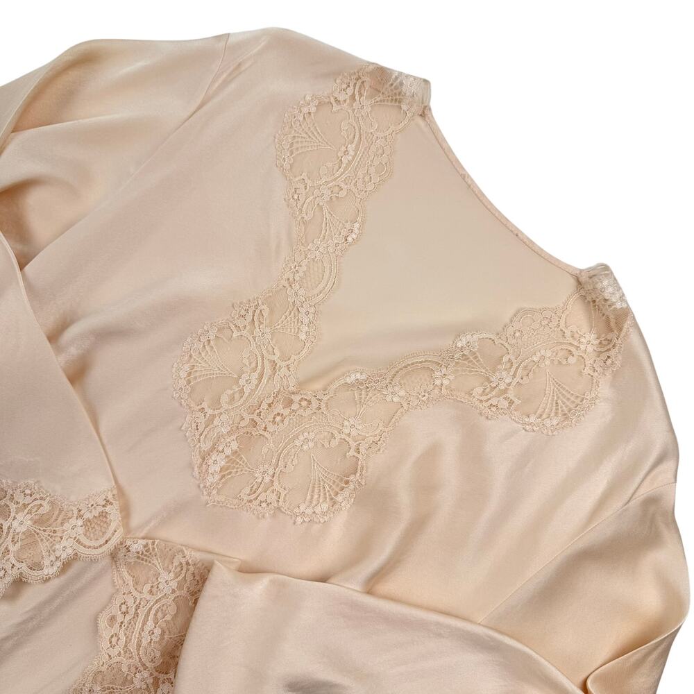 Vintage Lace Trim Nightgown Slip Dress Soft Peach Tunic Top Boudoir Romantic
